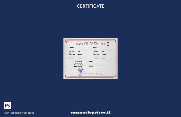 modello PSD di certificato di matrimonio croato in stile verificato