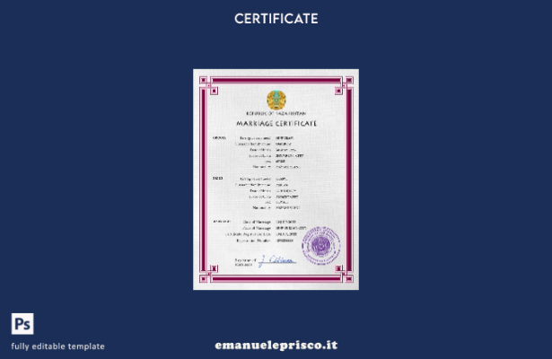 modello PSD di certificato di matrimonio del Kazakistan in stile verificato