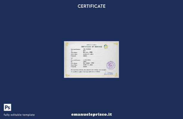 modello PSD di certificato di matrimonio dell'Angola in stile verificato