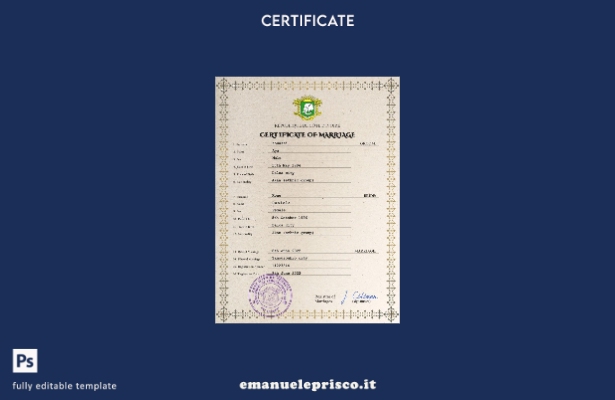 modello PSD di certificato di matrimonio della Costa d'Avorio in stile verificat