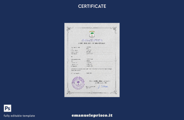 modello PSD di certificato di matrimonio della Guinea Equatoriale in stile verif