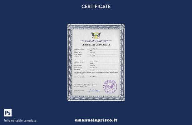 modello PSD di certificato di matrimonio di Sao Tomé e Principe in stile verific