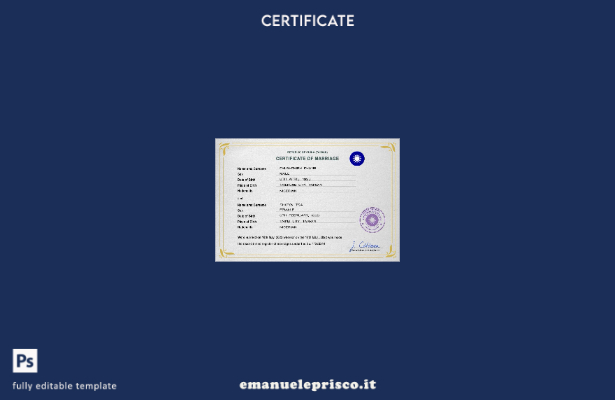 modello PSD di certificato di matrimonio di Taiwan in stile verificato