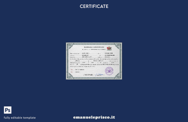 modello PSD di certificato di matrimonio di Trinidad e Tobago in stile verificat