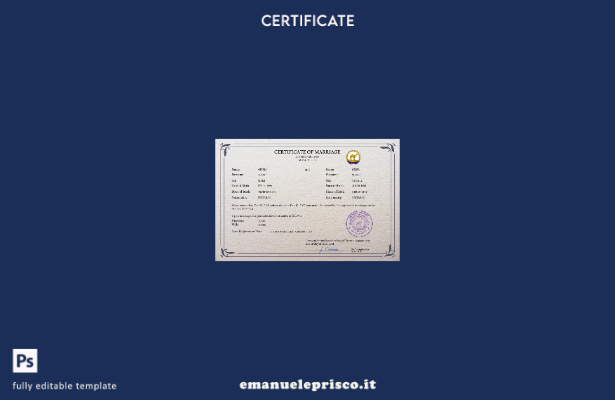 modello PSD di certificato di matrimonio in Eritrea in stile verificato