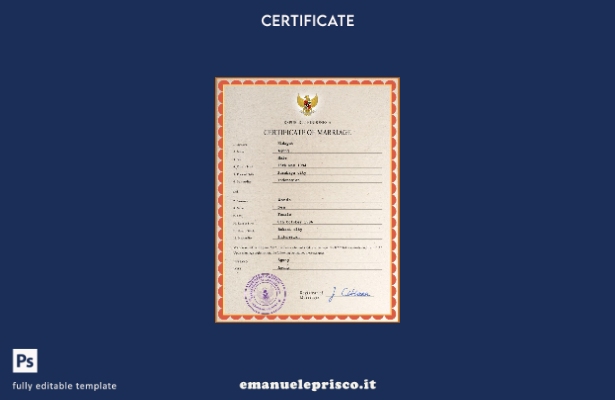 modello PSD di certificato di matrimonio indonesiano in stile verificato