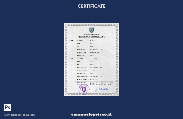 modello PSD di certificato di matrimonio irlandese in stile verificato