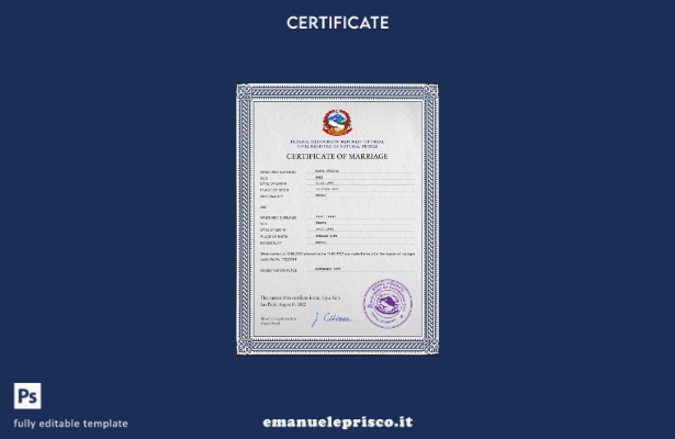 modello PSD di certificato di matrimonio nepalese in stile verificato