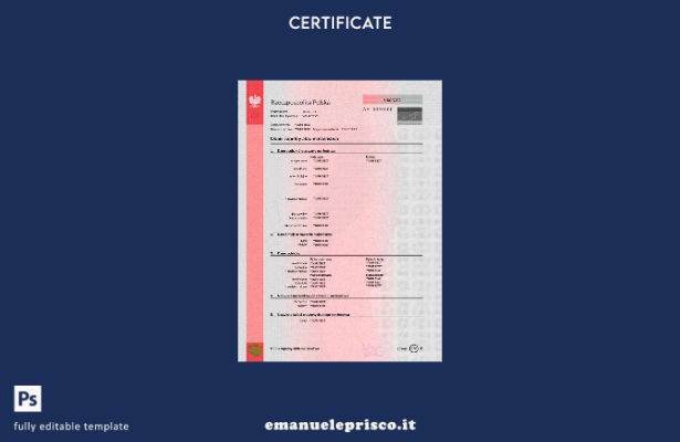 modello PSD di certificato di matrimonio polacco in stile verificato