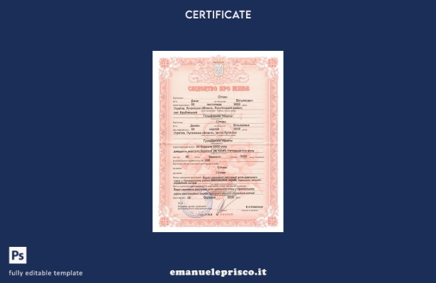 modello PSD di certificato di matrimonio ucraino in stile verificato, con modell