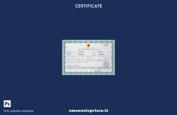 modello PSD di certificato di matrimonio vietnamita in stile verificato