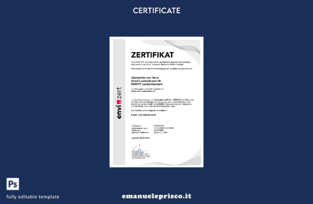 modello PSD di certificato zertifikat Germania Envizert GmbH stile verificato