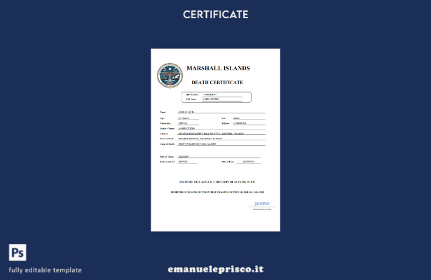 modello Word e PDF del certificato di morte dello stato di stato civile delle Is