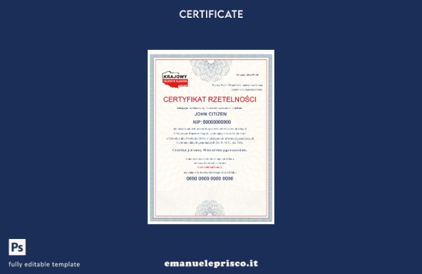 modello di certificato aziendale polacco in stile verificato