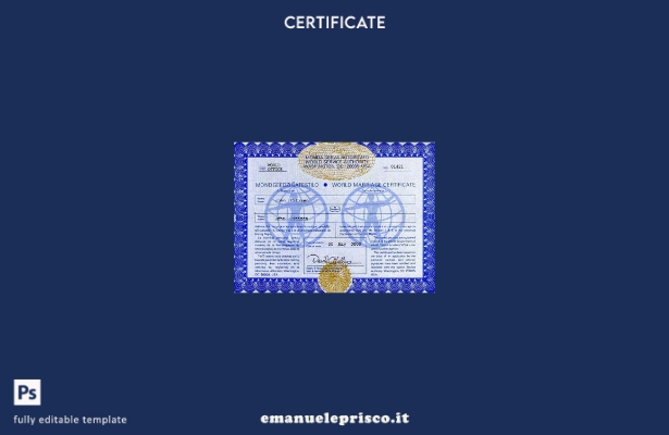modello di certificato blu di matrimonio nello stato di Washington USA in stile