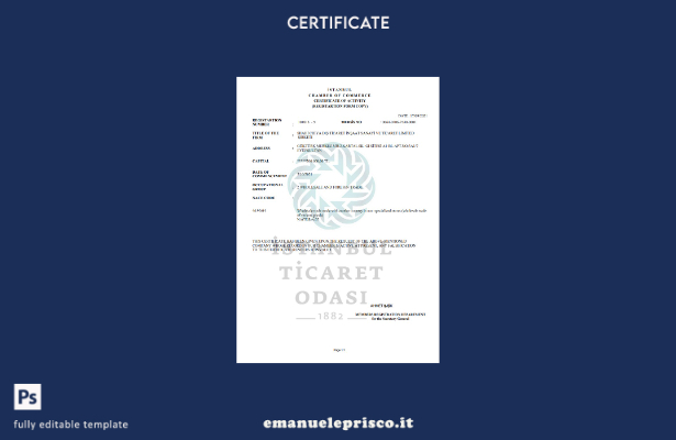modello di certificato di attività Turchia Istanbul in stile verificato nel mode