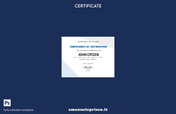 modello di certificato di distruzione USA in stile verificato