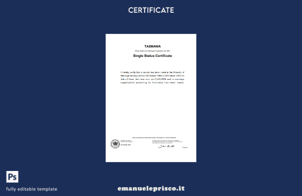 modello di certificato di divorzio Australia Tasmania in stile verificato nel mo