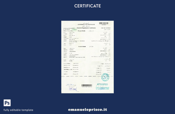 modello di certificato di divorzio in stile verificato del Pakistan (Punjab).
