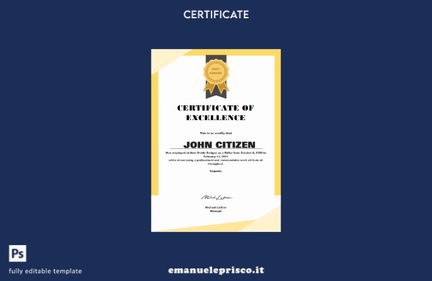 modello di certificato di eccellenza USA in stile verificato