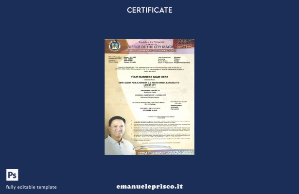 modello di certificato di imprenditore privato della città di Lucena delle Filip