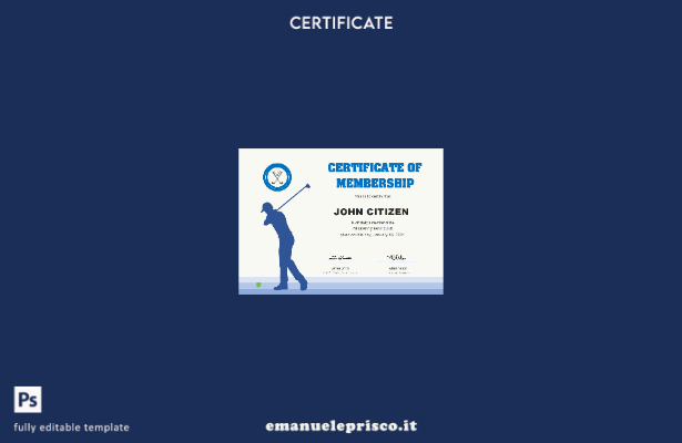modello di certificato di iscrizione al golf club USA stile verificato