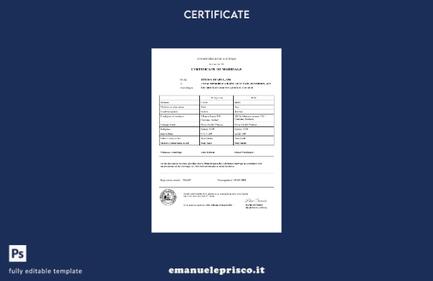modello di certificato di matrimonio Australia Australian Capital Territory in s