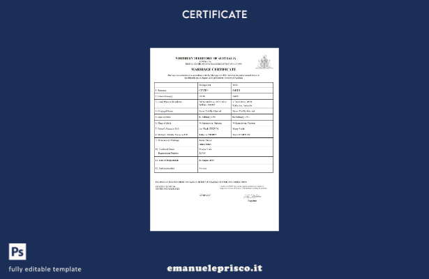 modello di certificato di matrimonio Australia Northern Territory of Australia i