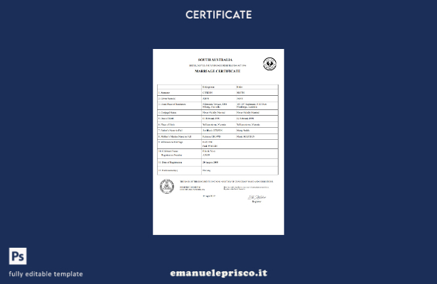 modello di certificato di matrimonio Australia South Australia in stile verifica
