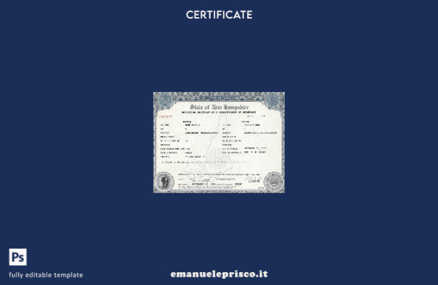 modello di certificato di matrimonio USA New Hampshire in stile verificato 1