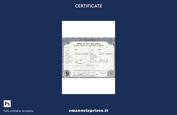 modello di certificato di matrimonio USA New Hampshire in stile verificato