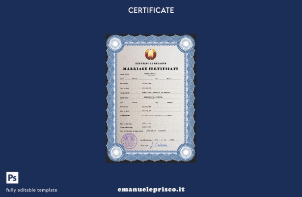 modello di certificato di matrimonio bielorusso in stile verificato