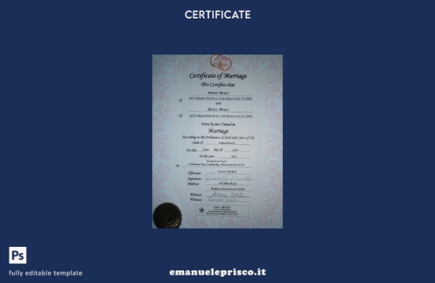 modello di certificato di matrimonio del Commonwealth del Massachusetts USA in s