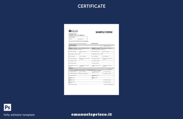modello di certificato di matrimonio del Dipartimento della Salute degli Stati U