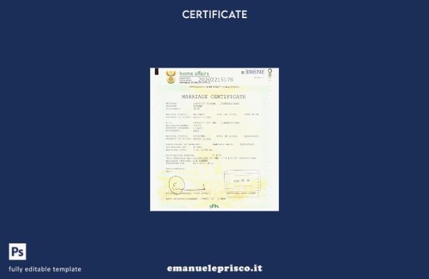 modello di certificato di matrimonio del Sud Africa in stile verificato nel mode