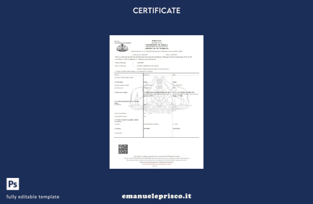 modello di certificato di matrimonio del governo indiano del Kerala in stile ver