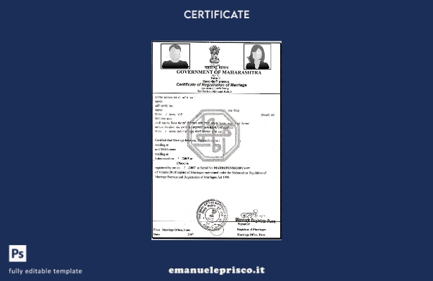 modello di certificato di matrimonio del governo indiano del Maharashtra in stil