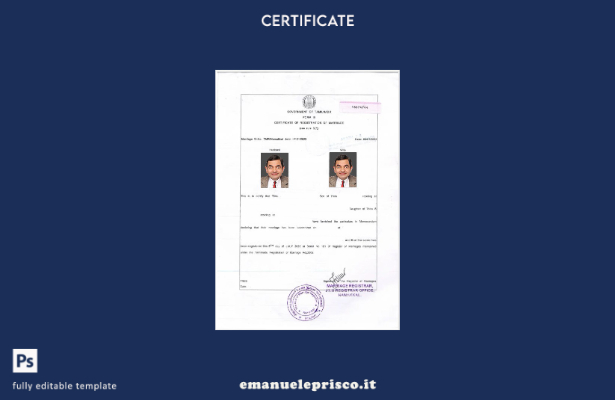 modello di certificato di matrimonio del governo indiano del Tamilnadu in stile