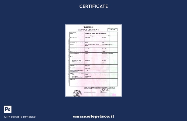modello di certificato di matrimonio del registro generale Australia Brisbane in