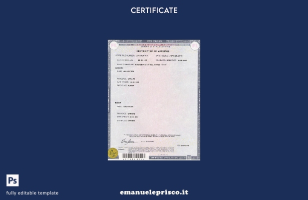 modello di certificato di matrimonio dello stato della Florida USA in stile veri