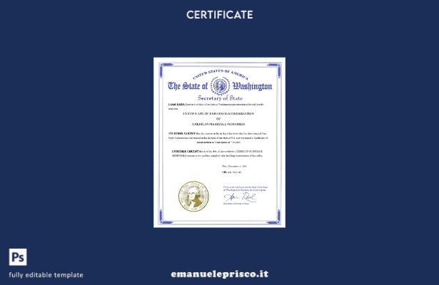 modello di certificato di matrimonio dello stato di Washington USA in stile veri