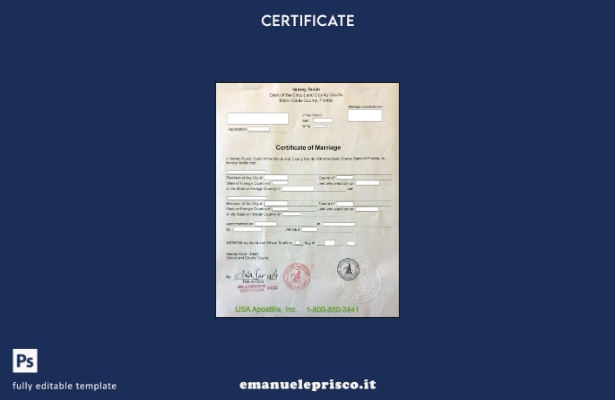 modello di certificato di matrimonio in stile verificato USA Miami Dade County o