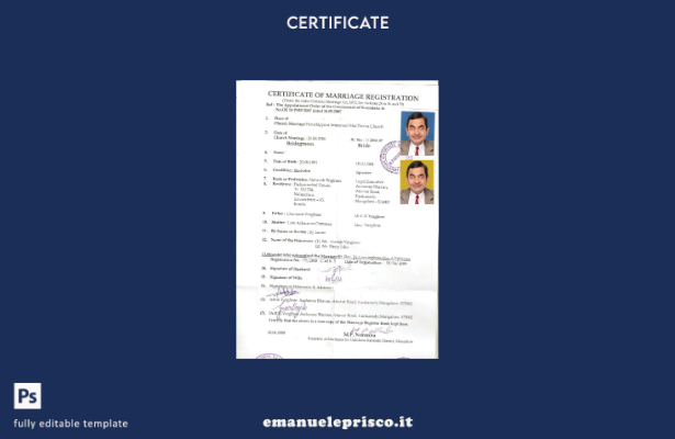 modello di certificato di matrimonio in stile verificato dell'India