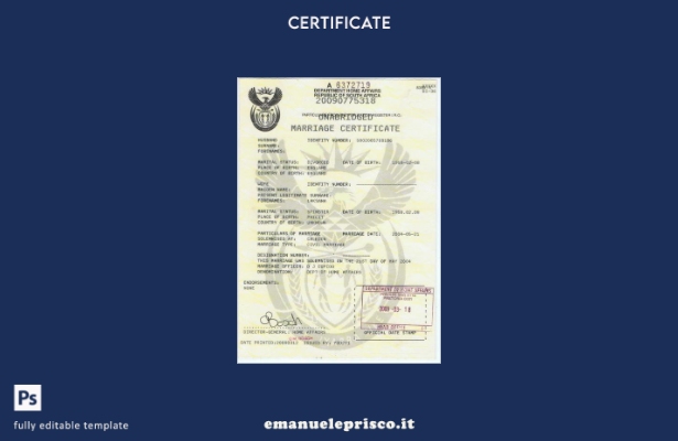 modello di certificato di matrimonio per gli affari interni del Dipartimento del
