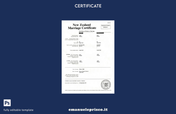 modello di certificato di matrimonio per l'ufficio del registro delle nascite, d