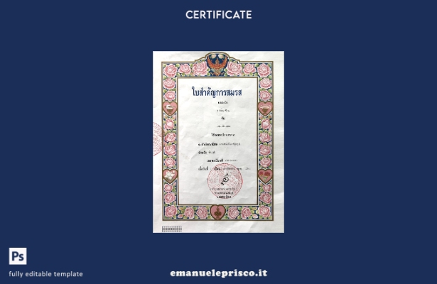 modello di certificato di matrimonio tailandese in stile verificato