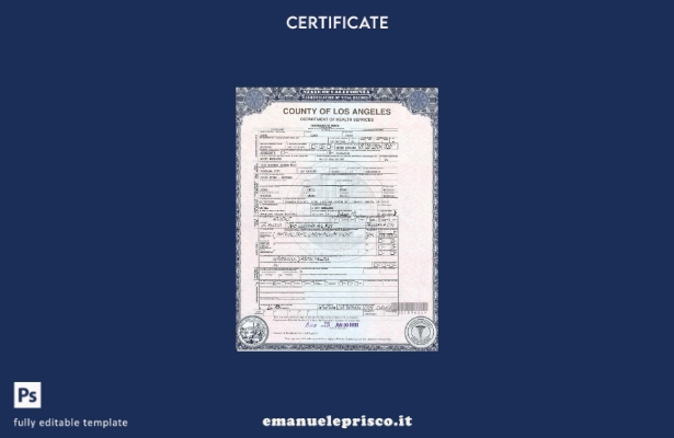 modello di certificato di morte USA California in stile verificato nel modello i