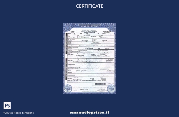 modello di certificato di morte USA Oregon in stile verificato