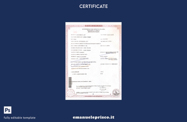 modello di certificato di morte del distretto di Columbia in stile verificato
