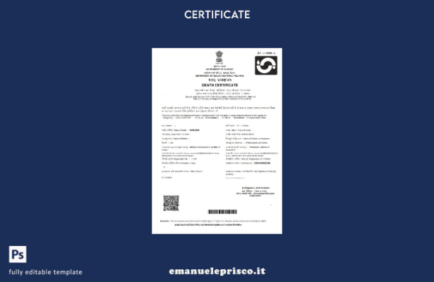 modello di certificato di morte del governo indiano del Gujarat in stile verific